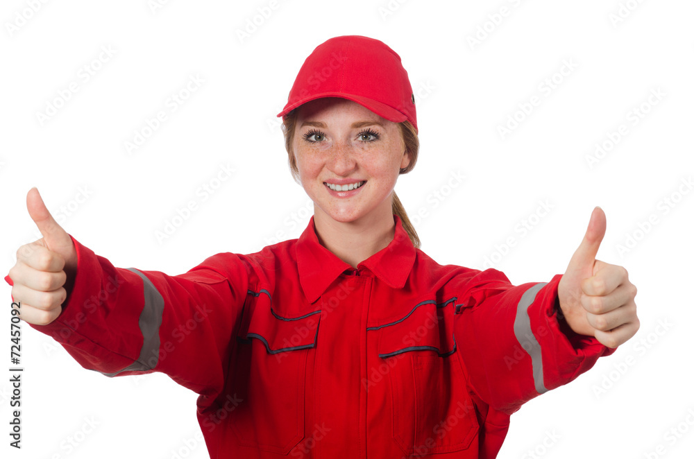 Woman in industrial concept isolated on white Woman in industrial concept isolated on white