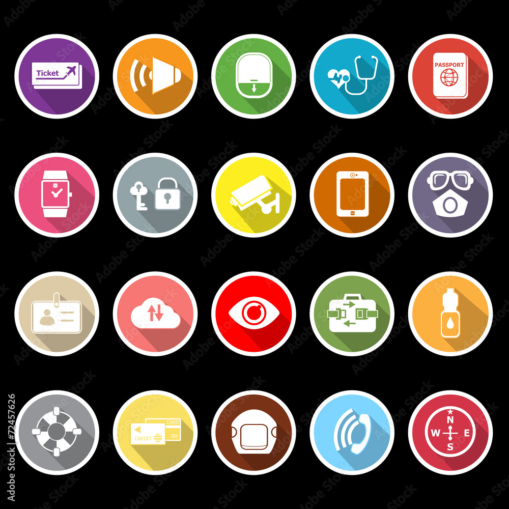 Passenger security flat icons with long shadow Passenger security flat icons with long shadow