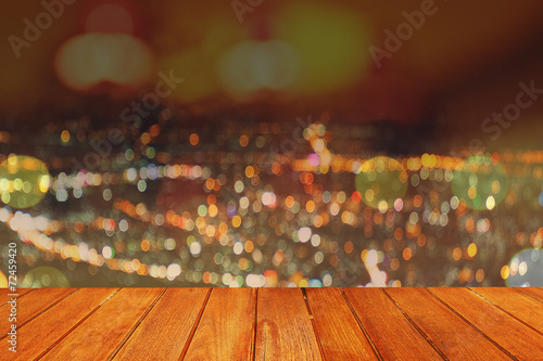  bokeh background with empty wooden table