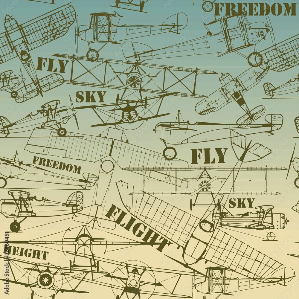 Retro seamless pattern , old airplanes drawing Retro seamless pattern , old airplanes drawing