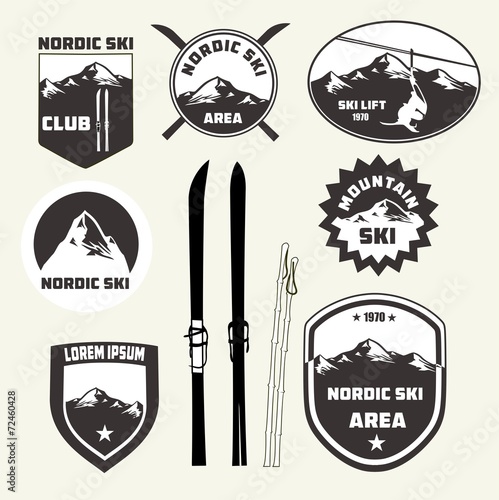 Set of nordic skiing design elements , badges and logo patches