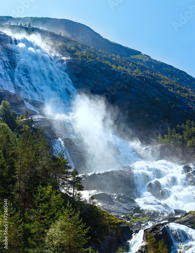 Summer Langfossen waterfall   Norway .