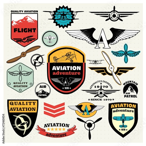Emblems, design elements , badges and logo patches. Aviation