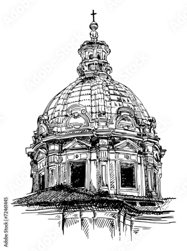 Photography sketch drawing of old basilica from Rome