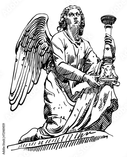 sketch drawing of marble statue angel