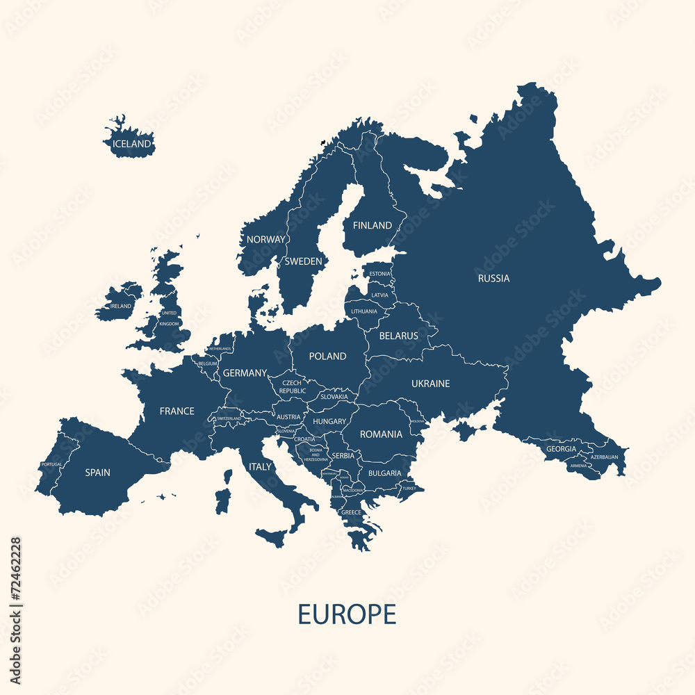 Fototapeta premium EUROPE MAP WITH BORDERS AND NAME OF THE COUNTRIES