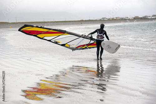 lone Atlantic windsurfer getting ready to surf