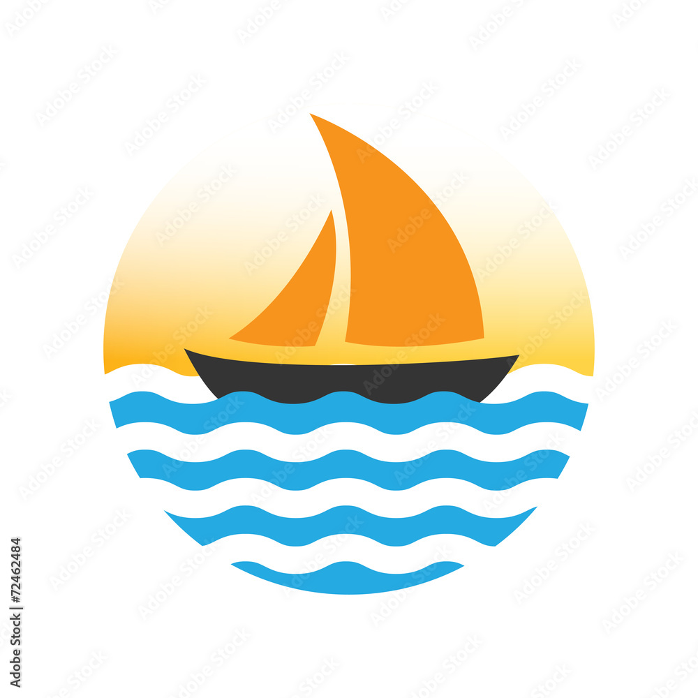 Fototapeta premium Sailing boat on the water, vector logo