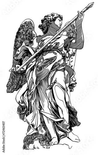 original sketch digital drawing of marble statue angel