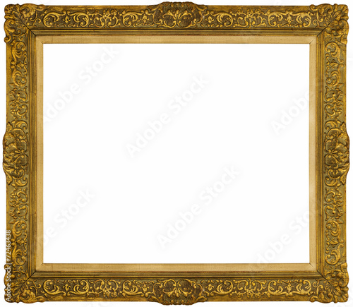 Gold baroque frame isolated on white background.