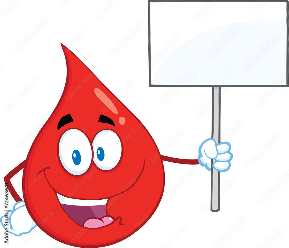Red Blood Drop Cartoon Character Holding Up A Blank Sign Red Blood Drop Cartoon Character Holding Up A Blank Sign