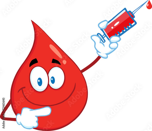 Red Blood Drop Character Holding Up A Syringe