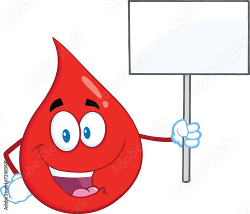 Red Blood Drop Cartoon Character Holding Up A Blank Sign