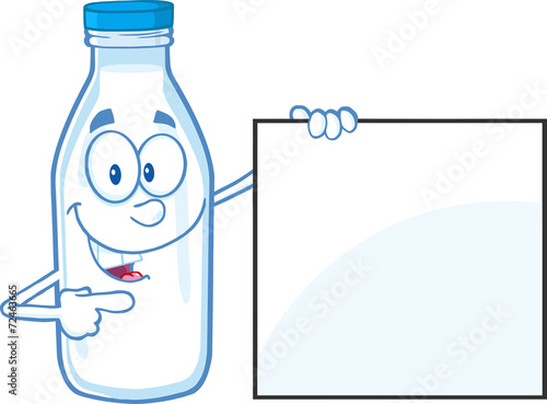 Smiling Milk Bottle Character Showing A Blank Sign