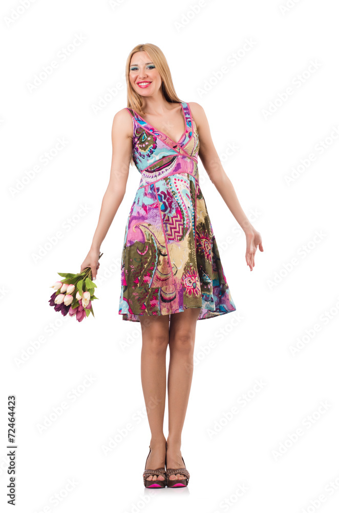 Woman with tulip flowers isolated on white Woman with tulip flowers isolated on white