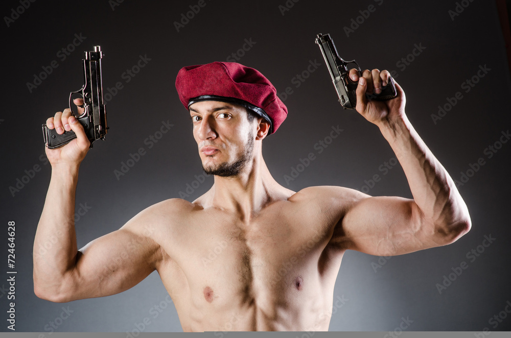 Funny soldier in military concept Funny soldier in military concept