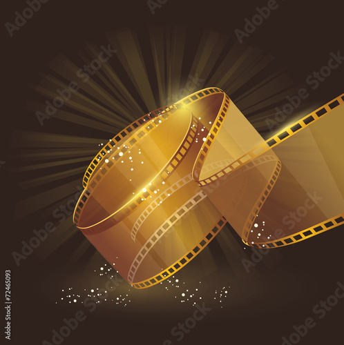 3d gold film reel , vector label sign