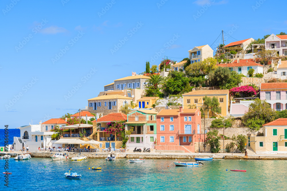 Colorful houses of Assos village on coast of Kefalonia island