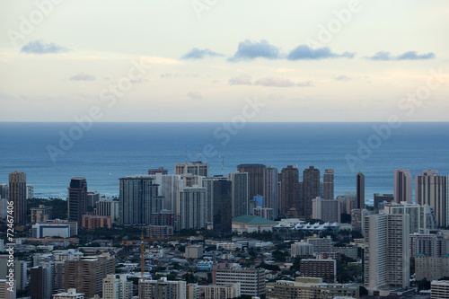Convention Center, Waikiki, Construction cranes and Honolulu Lan