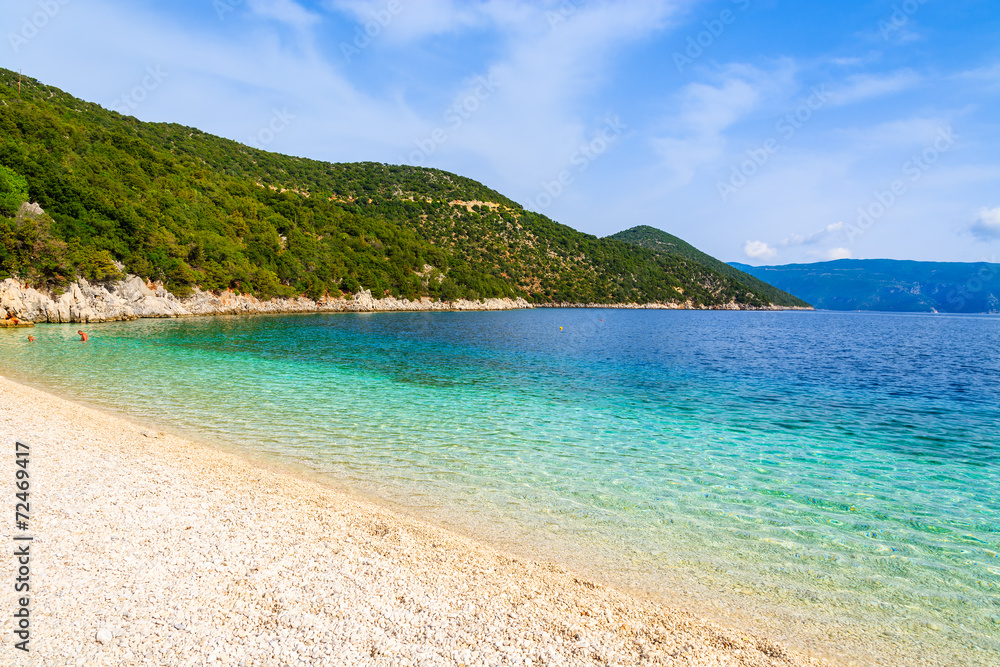 Beautiful water of Antisamos beach on Kefalonia island, Greece