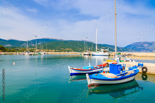 Greek fishing boats in port of Sami village on Kefalonia island