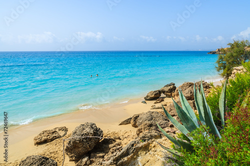 Turquoise sea at sandy Lassi beach on Kefalonia island, Greece