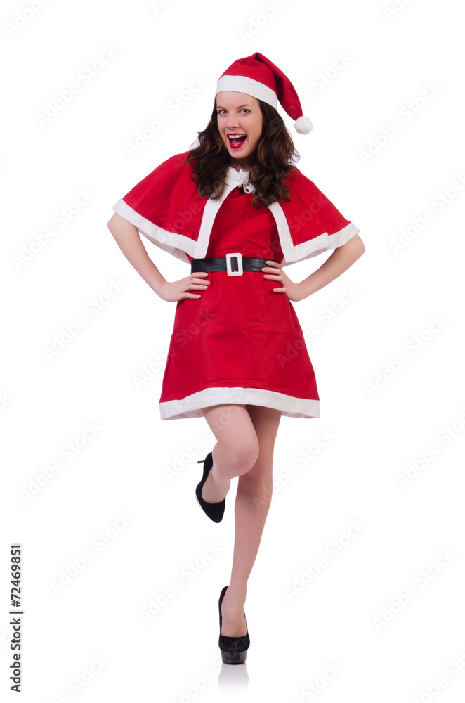Snow girl santa in christmas concept isolated on white Snow girl santa in christmas concept isolated on white