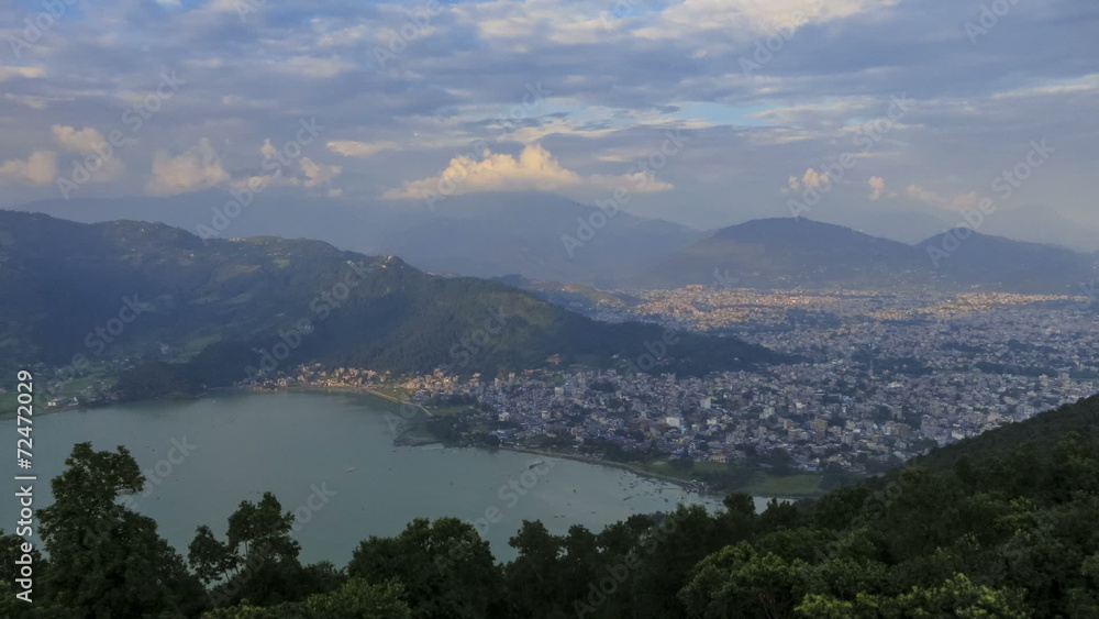 Pokhara Nepal Lake sunset cloudscape time lapse wide angle Pokhara Nepal Lake sunset cloudscape time lapse wide angle