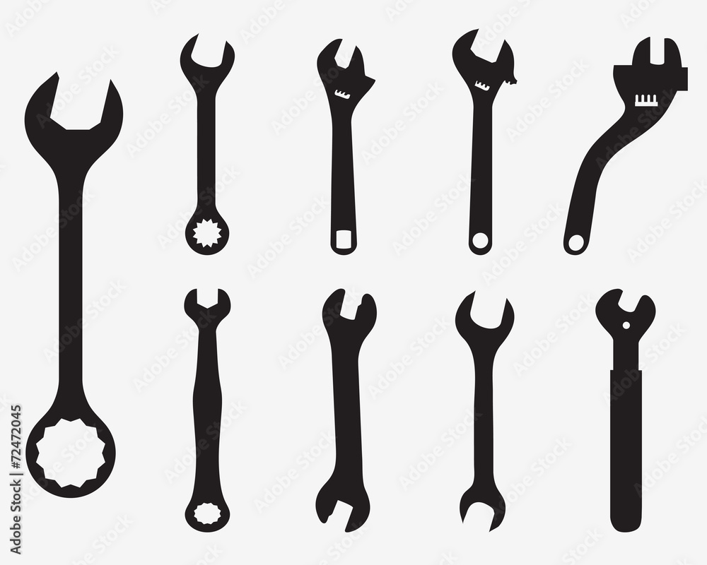 Black silhouettes of screw wrench, vector illustration Black silhouettes of screw wrench, vector illustration