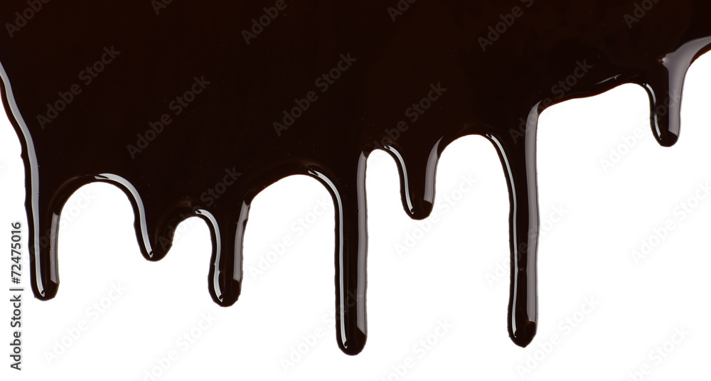 Melted chocolate dripping on white background Melted chocolate dripping on white background