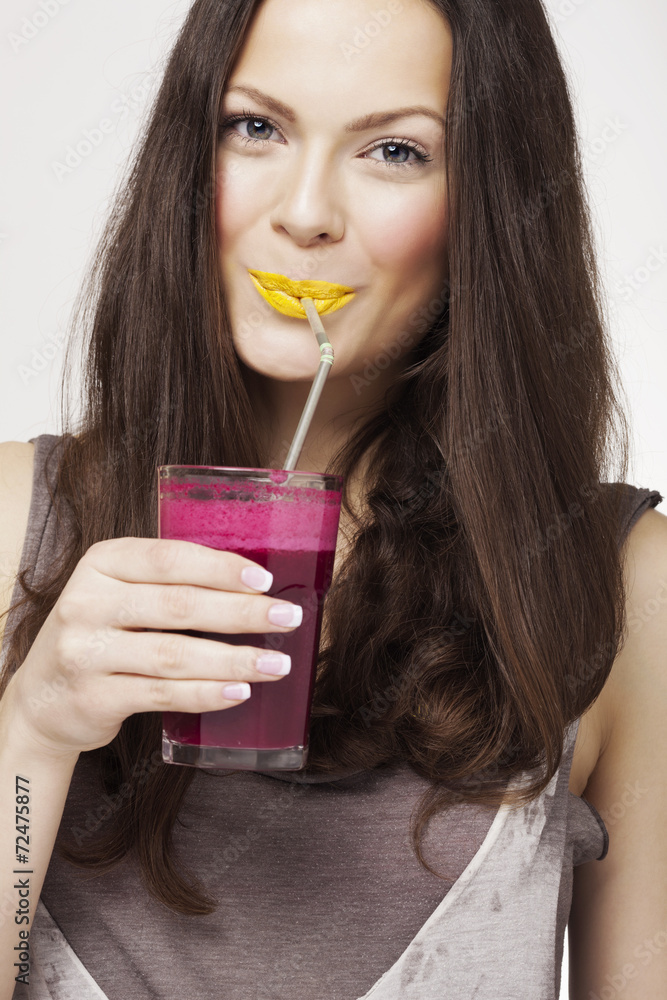 Portrait of a Woman Drinking Beetroot Fruit Juice Portrait of a Woman Drinking Beetroot Fruit Juice