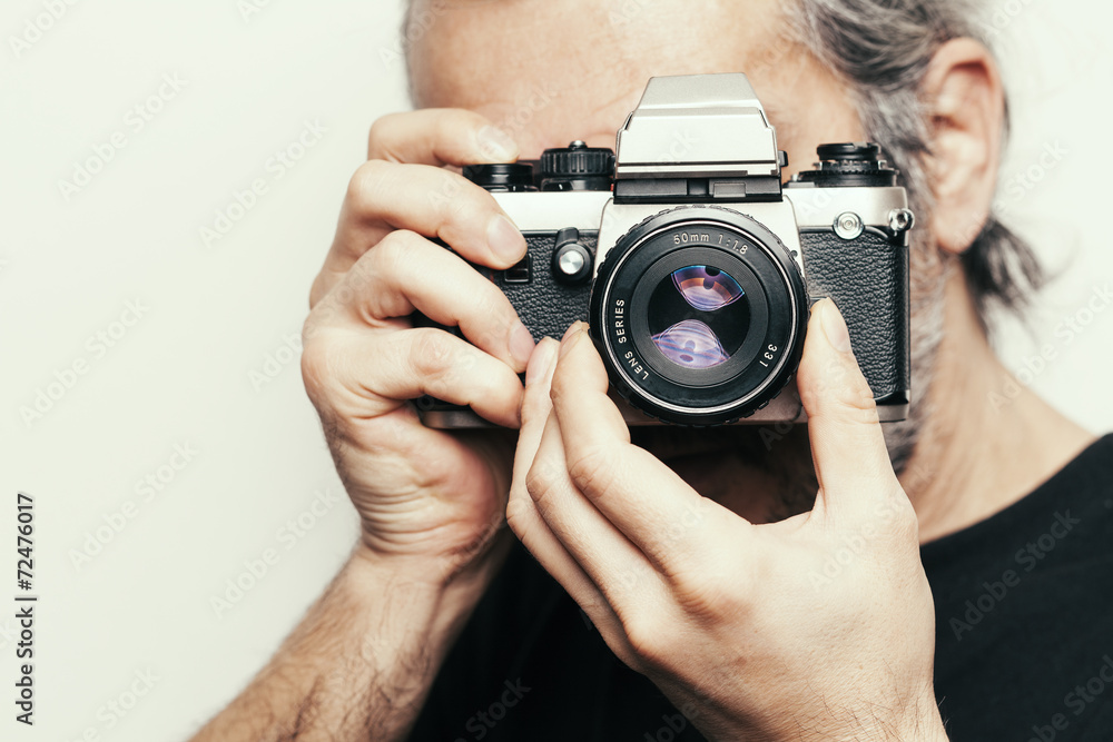 Portrait Of A Man Taking Photos With An Old Camera Portrait Of A Man Taking Photos With An Old Camera
