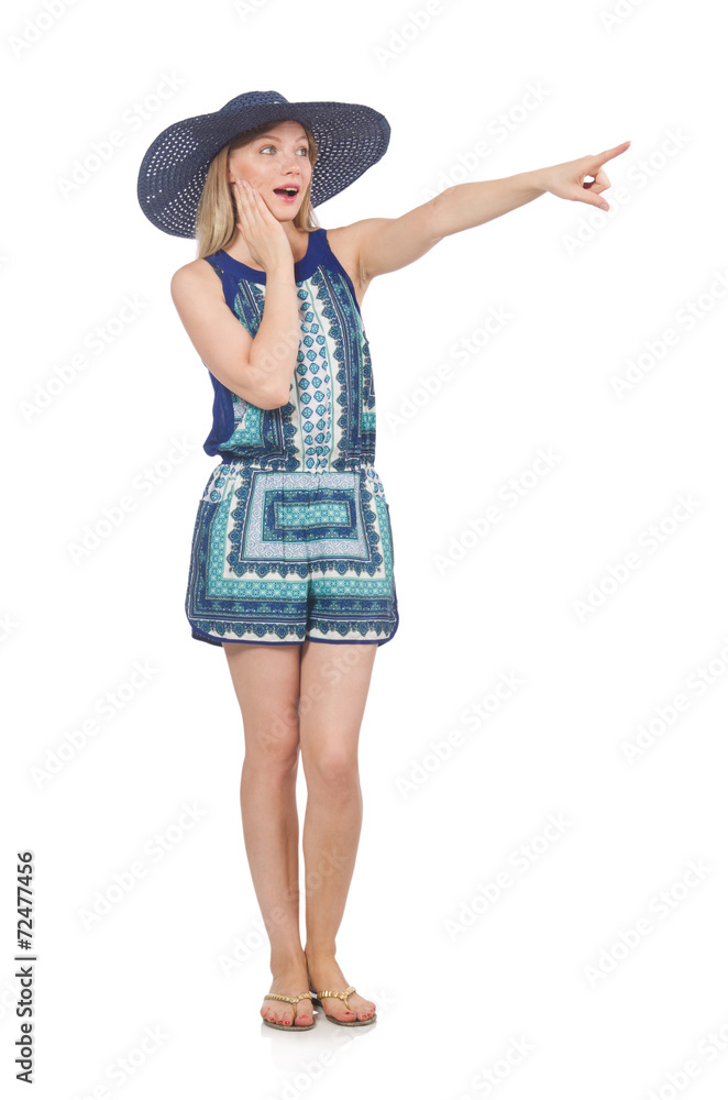 Woman pressing virtual button isolated on white Woman pressing virtual button isolated on white