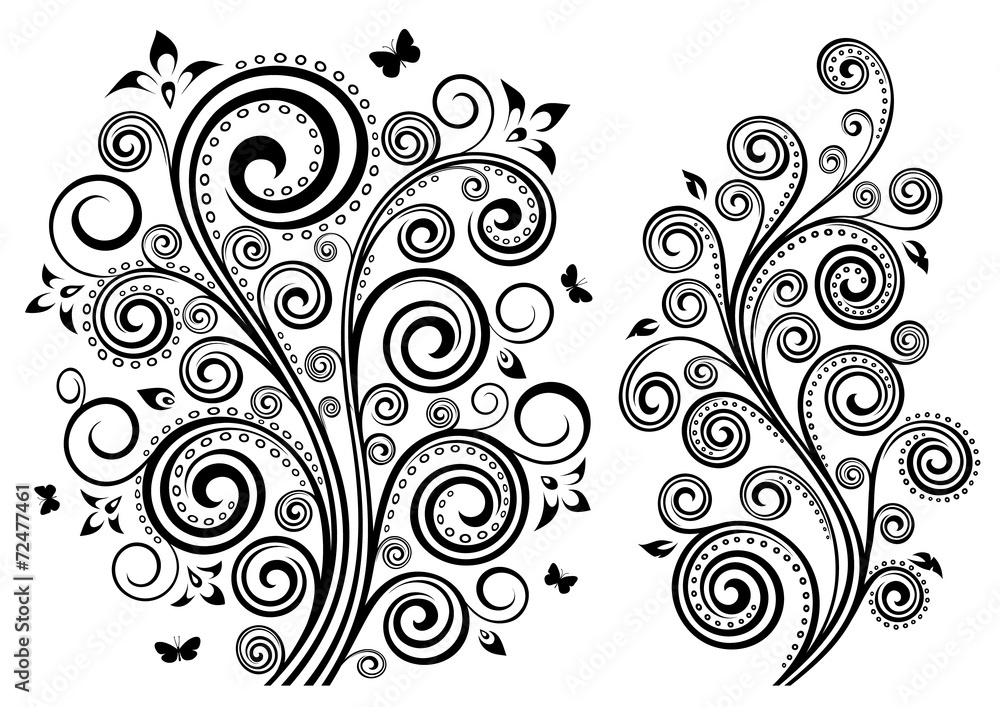 Set of two vector floral illustrations. Set of two vector floral illustrations.