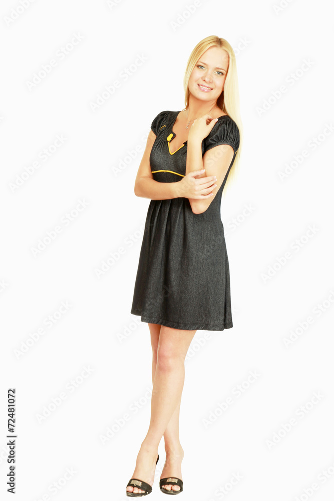A young stylish girl standing with folded arms, isolated on A young stylish girl standing with folded arms, isolated on