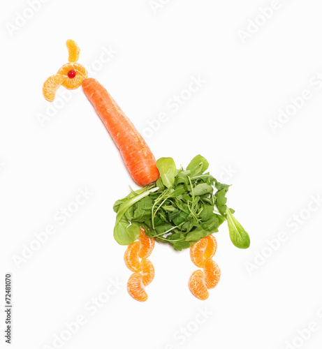 Giraffe made with vegetables and fruit