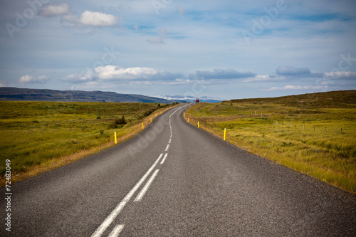 Highway through Icelandic landscape