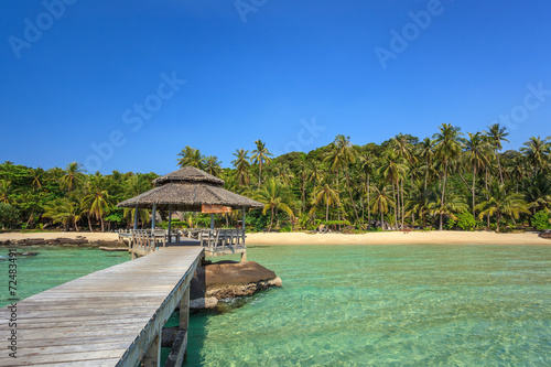 wood jetty pier on the beach at Koh Kood island  Thailand