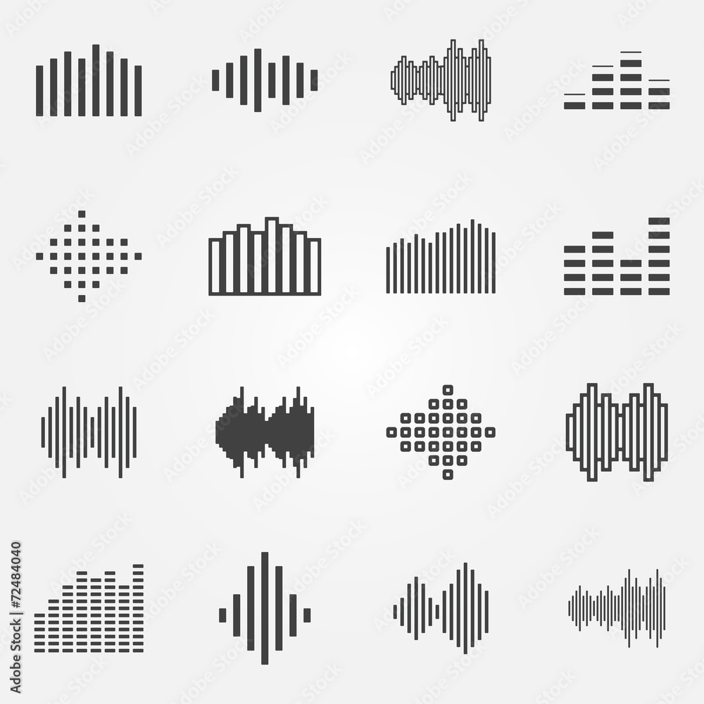 Music soundwave or equalizer icons set Music soundwave or equalizer icons set