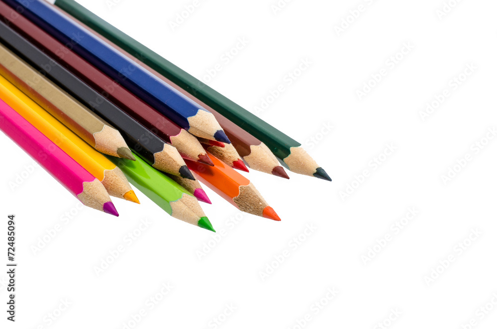 Colour pencils isolated on white background close up Colour pencils isolated on white background close up