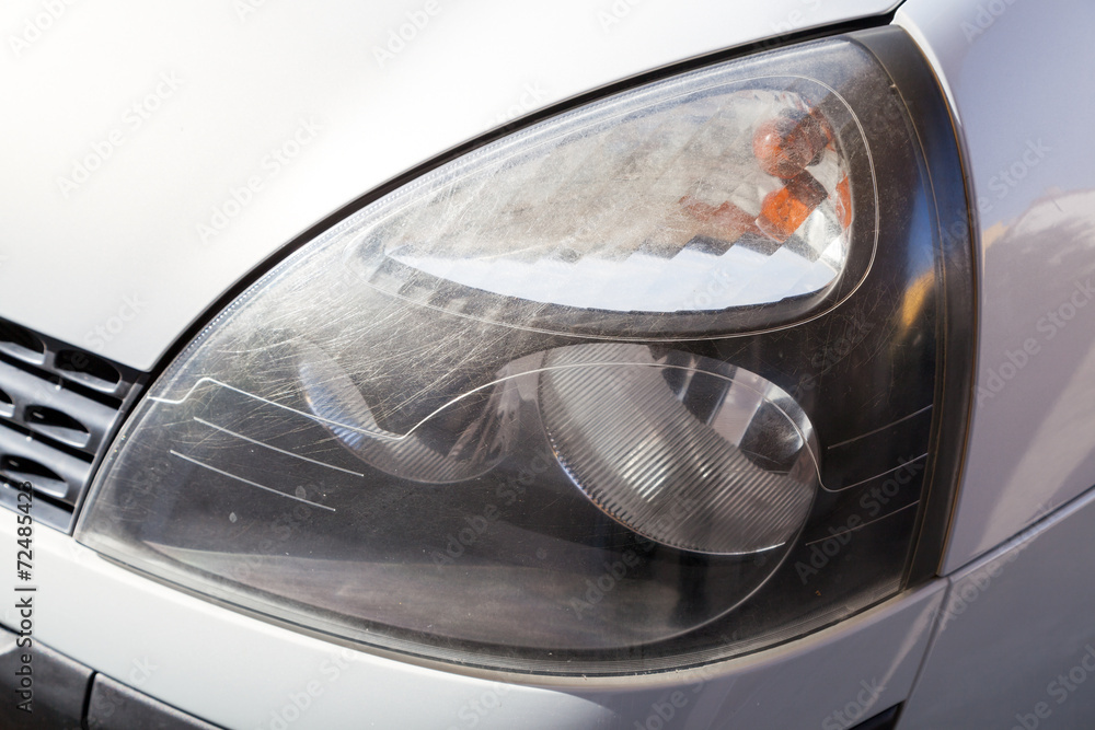 Scratched car headlight