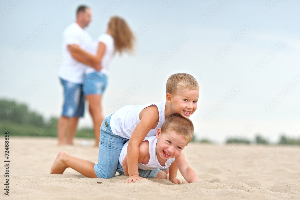 portrait of a happy family in summer nature portrait of a happy family in summer nature