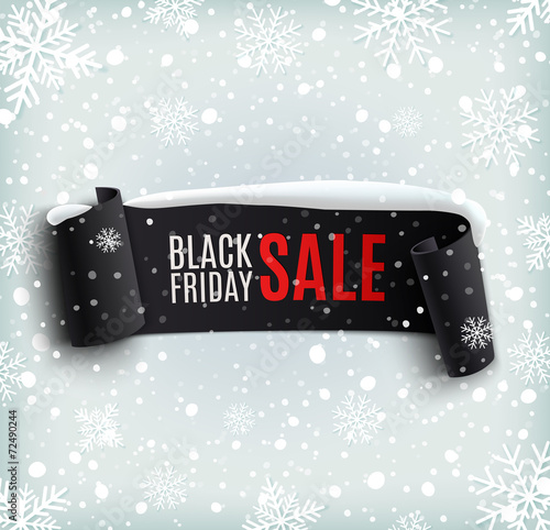 Black Friday sale background with black realistic ribbon banner