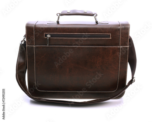 Brown leather laptop bag on a white background