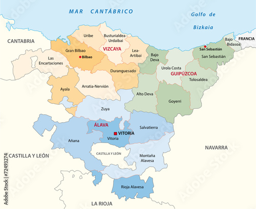 Fototapeta Naklejka Na Ścianę i Meble -  basque county administrative map in spanish language
