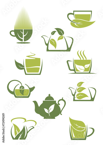 Green or herbal tea icons