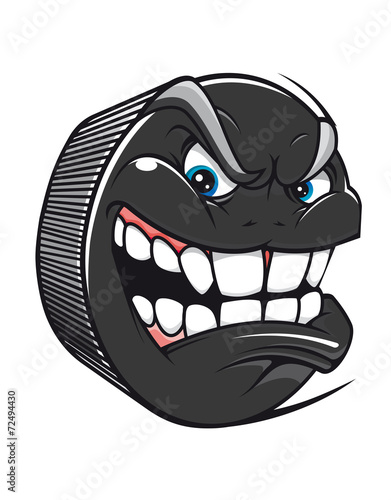 Hockey puck with an evil toothy grin
