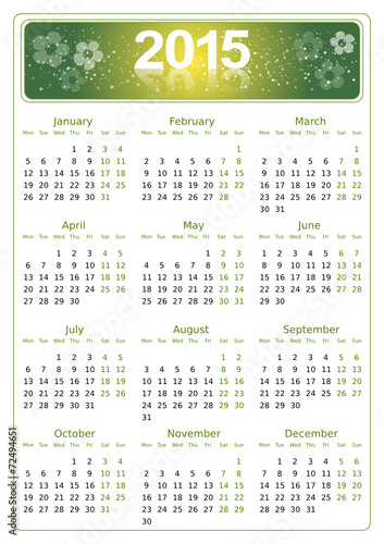 simple editable vector calendar 2015