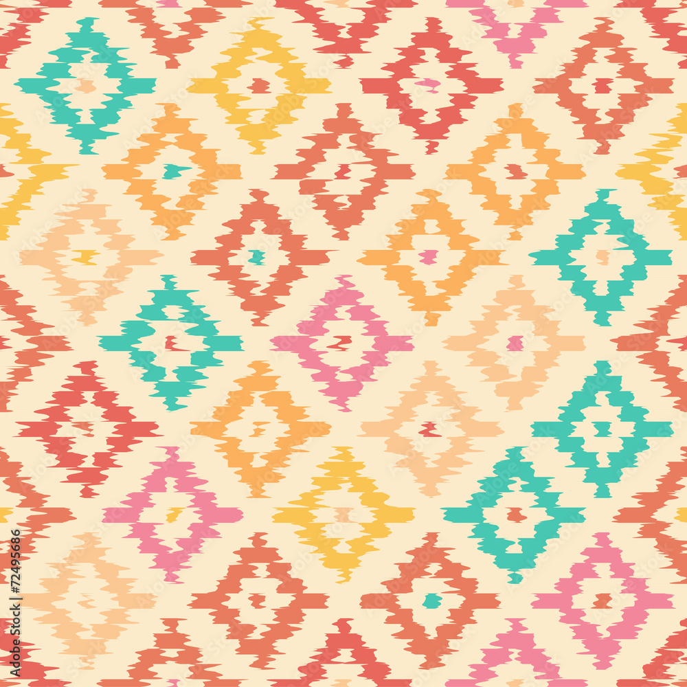 Colorful geometric seamless pattern made in ikat technique Colorful geometric seamless pattern made in ikat technique