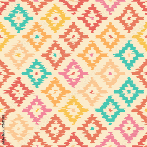 Colorful geometric seamless pattern made ​​in ikat technique
